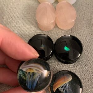 Jellyfish Glass Plugs with Black and Pink Accents